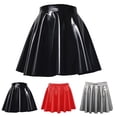 thumbnail image 7 of Women PVC Leather Pleated Short Skirt Flared A Line Skater Skirts Clubwear Dance, 7 of 7