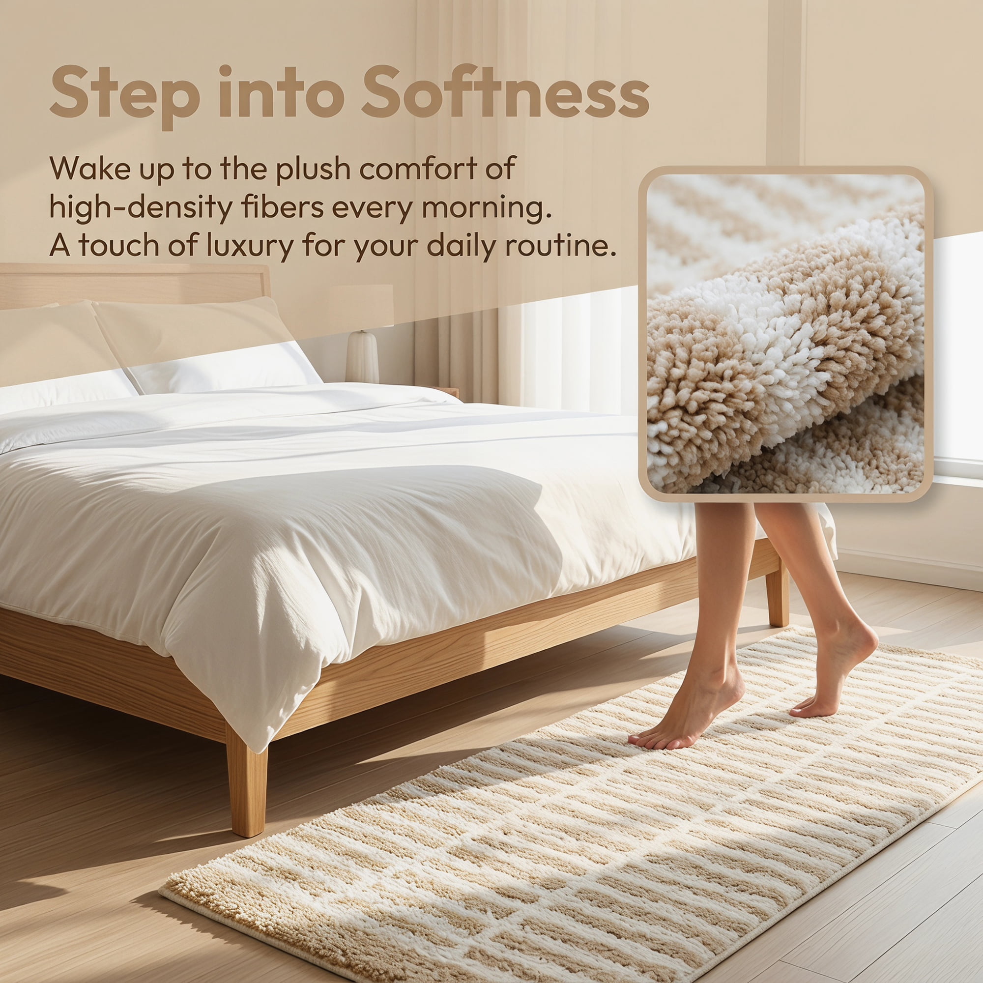 Unique Bargains Geometric Runner Rug Shaggy Bedside Non-Slip Hallway Carpet Khaki Stripe