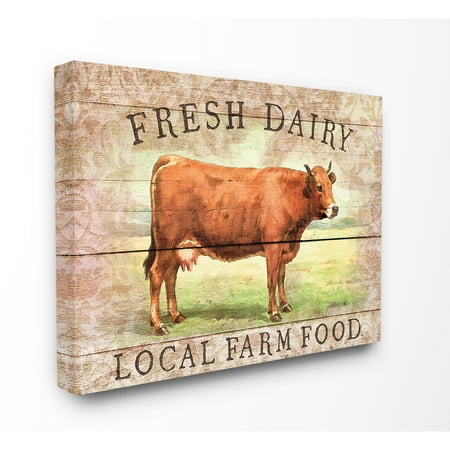 The Stupell Home Decor Collection Fresh Dairy Local Farm Cow Planked Look Stretched Canvas Wall Art, 16 x 1.5 x