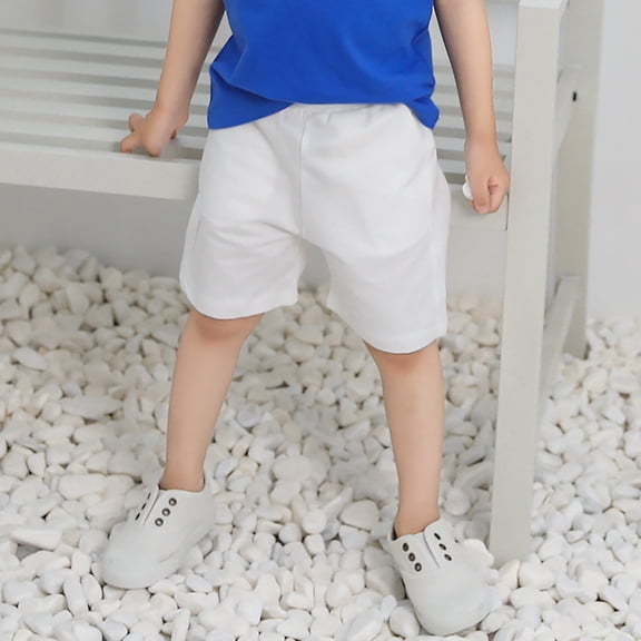 Boys Shorts White Drawstring Elastic Waist Pull On Boys Summer Clothes Beach Shorts 7-8 Years