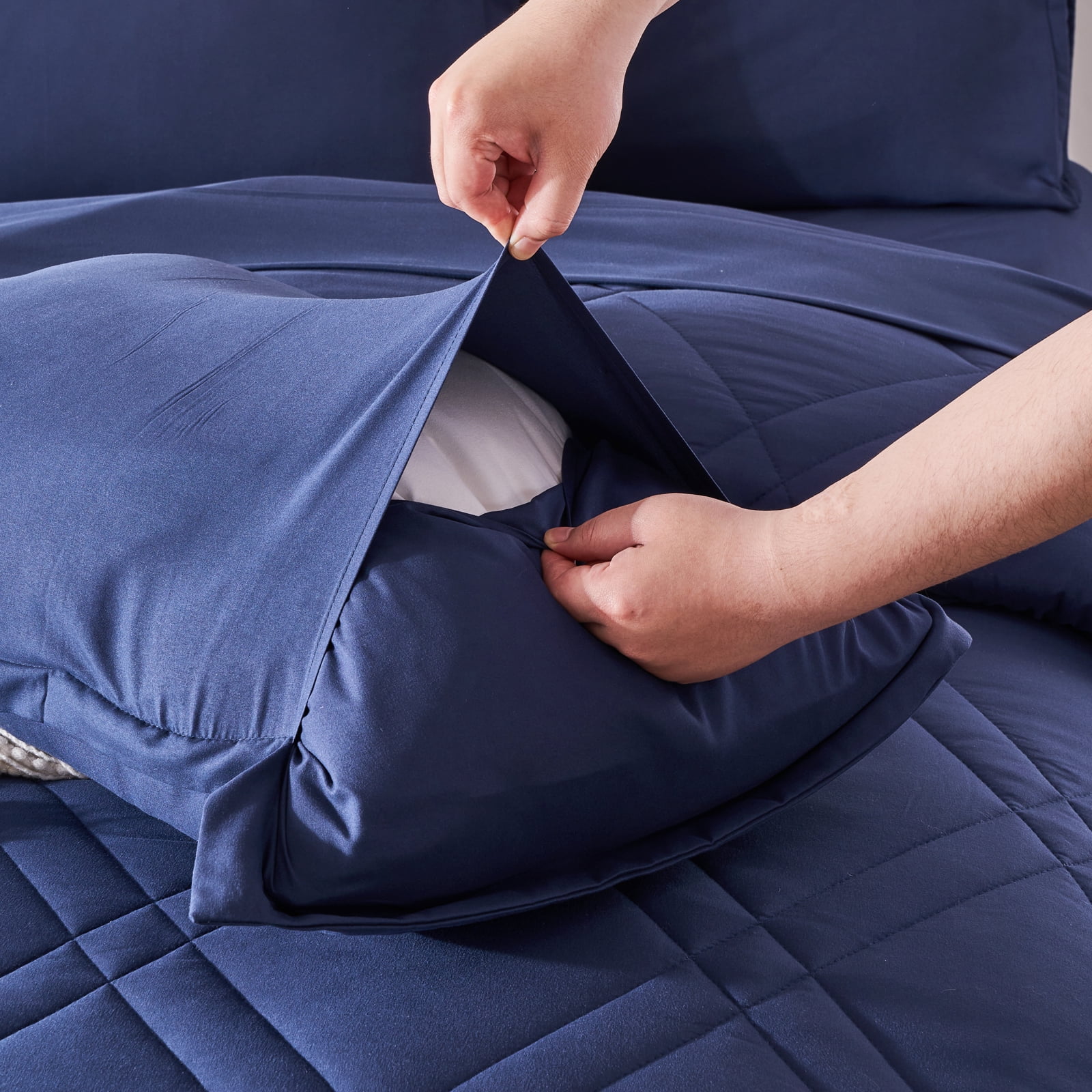 Davulos King Comforter Set,7 Pieces Bedding Comforter Sets King Size Navy Bed in a Bag for All Season