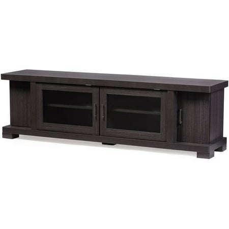 baxton studio viveka 70-inch dark brown wood tv cabinet with 2 glass doors  and 2 doors