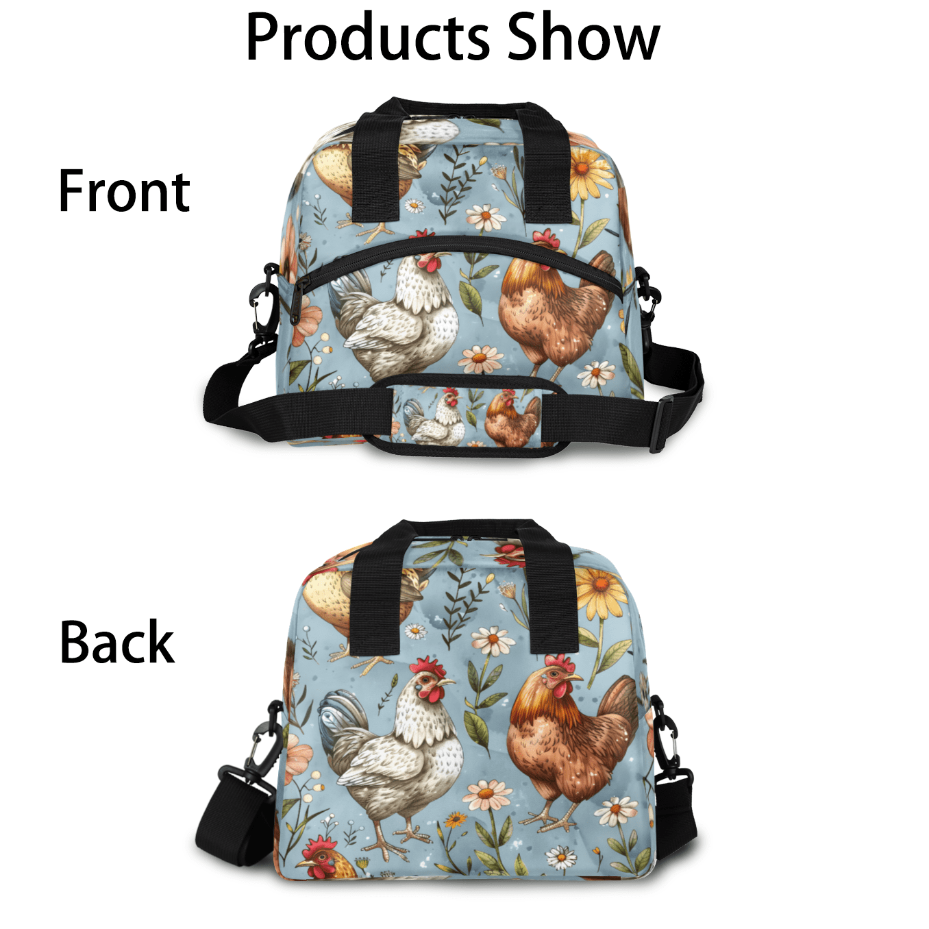 Herdesigns Rooster Insulated Lunch Bag for Women Men Adults Large Reusable Lunch Box Cock Leakproof Cooler Tote Bags with Adjustable Shoulder Strap