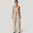 thumbnail image 2 of Women's Wide Leg Lounge Pants with Drawstring Waist and Relaxed Fit for All-Day Comfort - Large, Beige, 2 of 6