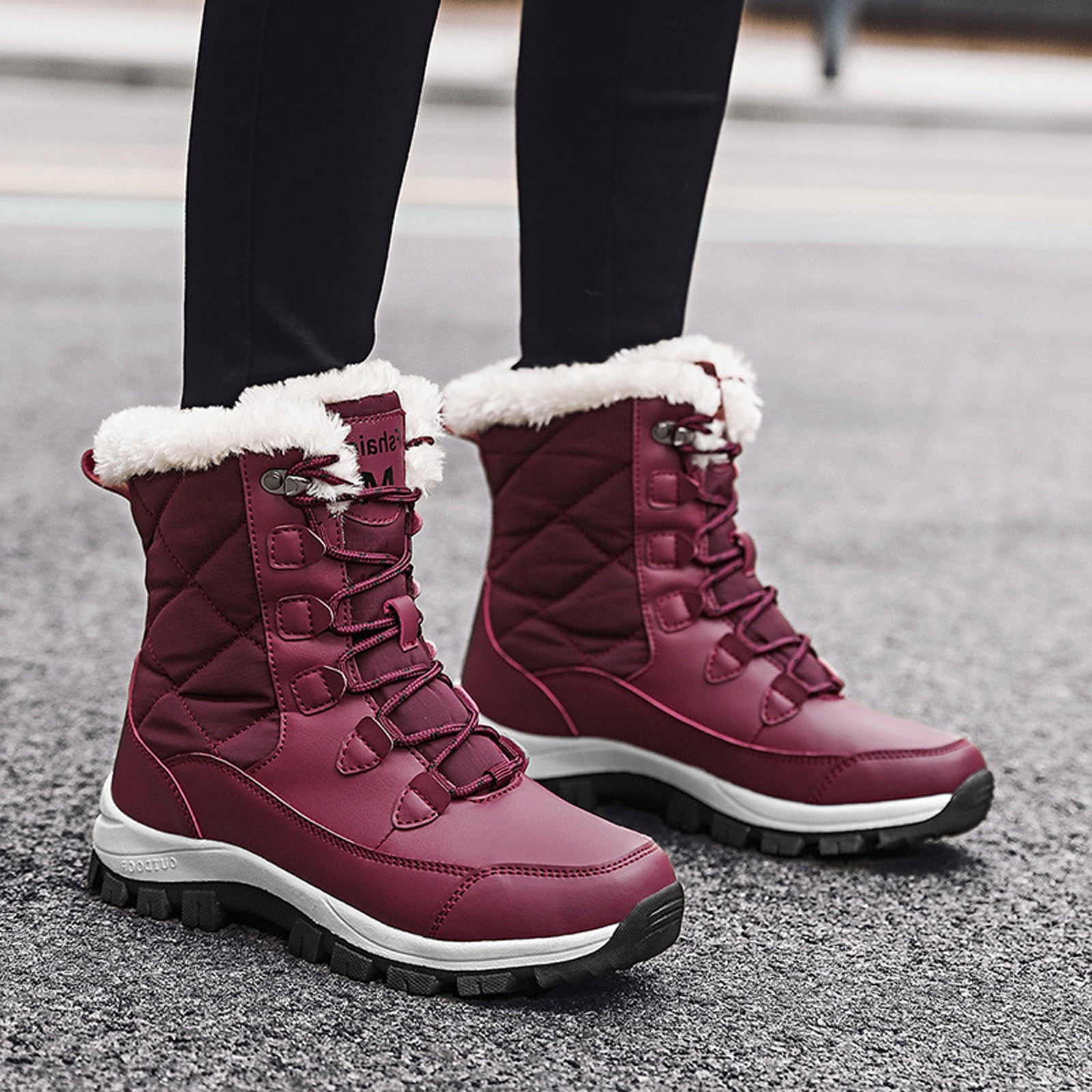 Gyexs Women's Snow Boots Size 11, Winter Shoes for Women Wide Width, Insulated, Bungee, Riding, Square Toe, Women's Fashion, , Size 9