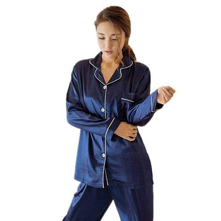 DAKIMOE Sleepwear Womens Silky Satin Pajamas Set Long Sleeve
