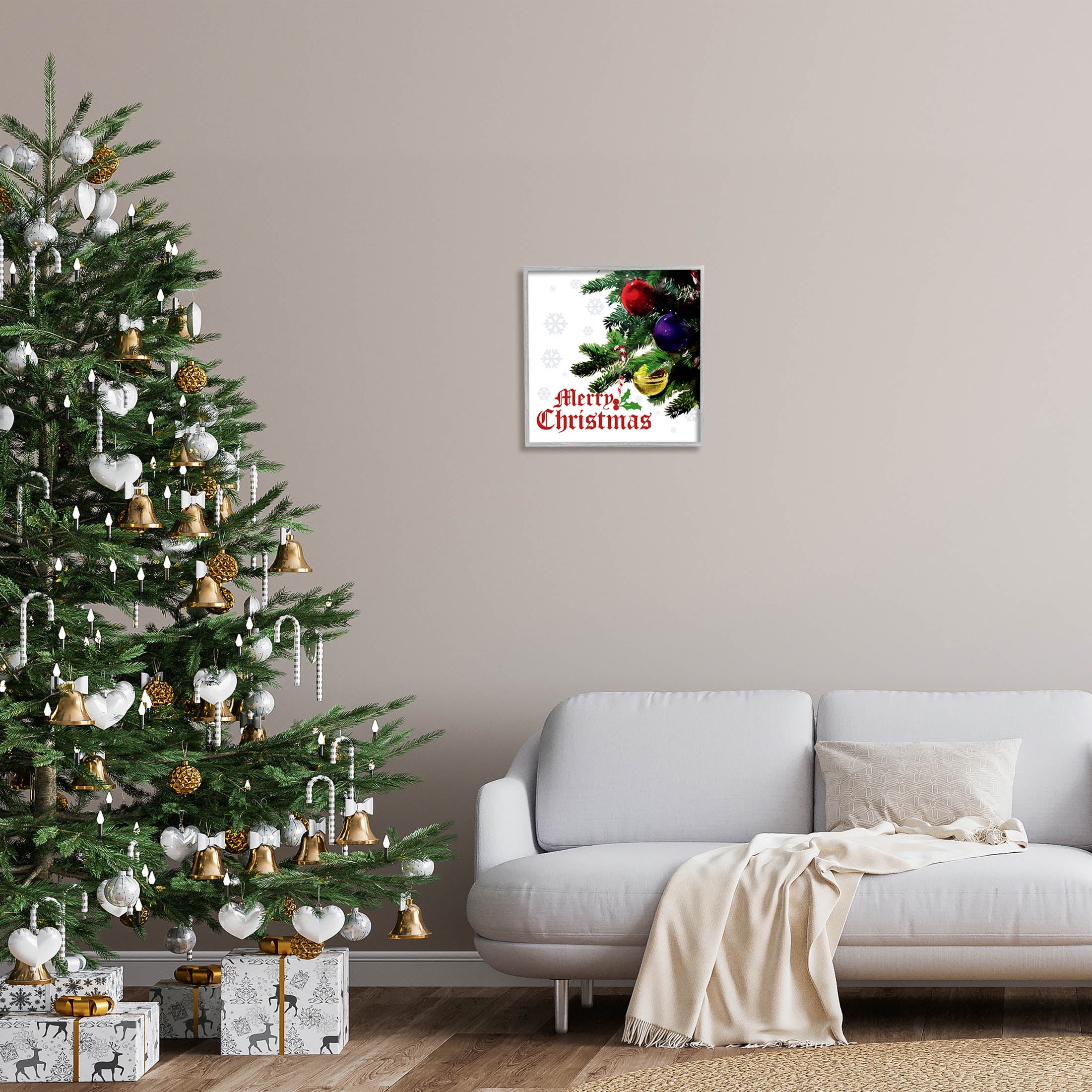 Stupell Industries Merry Christmas Snowflake Pattern Graphic Art Gray Framed Art Print Wall Art, Design by The Saturday Evening Post