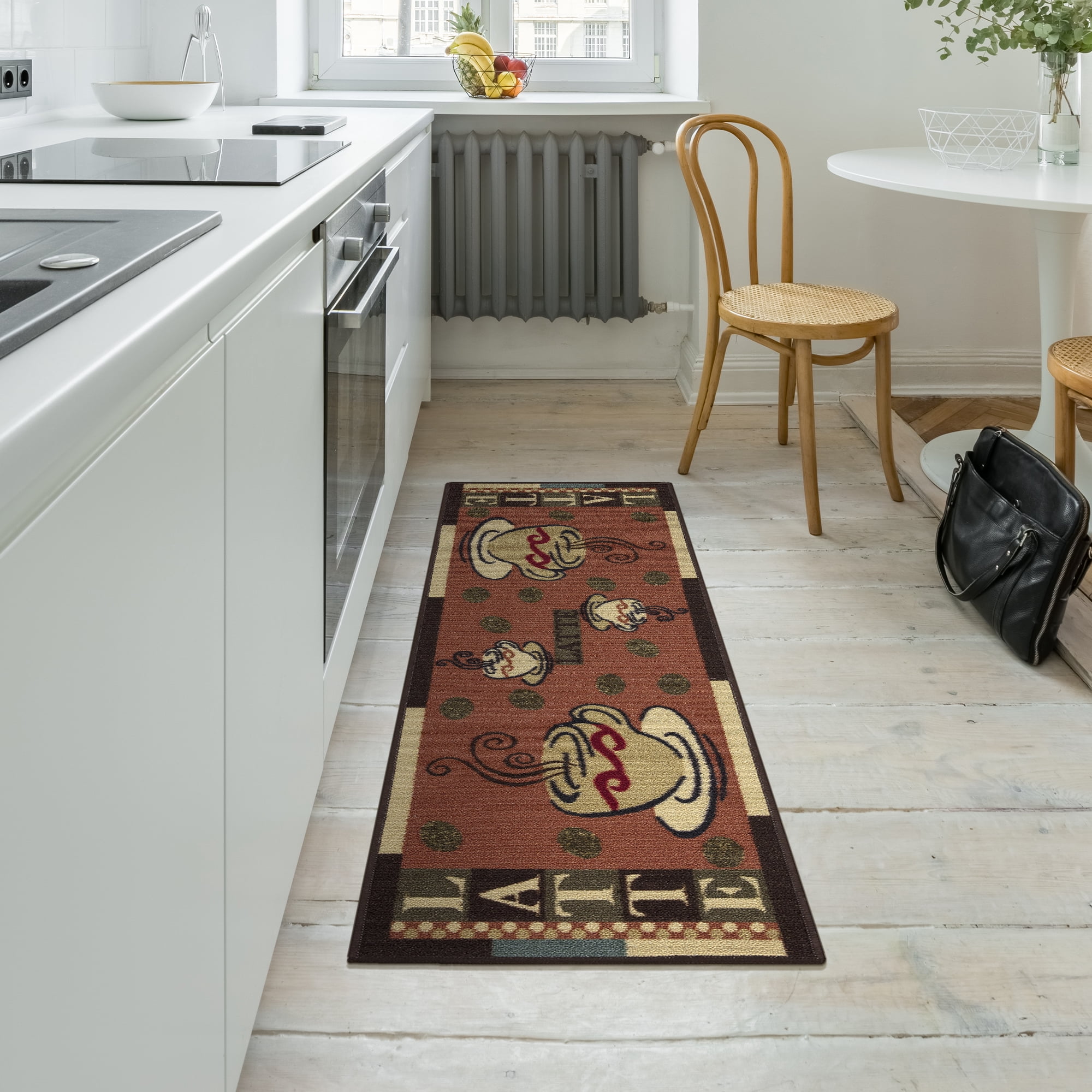 Ottomanson Non-Slip Rubberback Coffee Cups 2x5 Kitchen Runner Rug, 20" x 59", Dark Orange