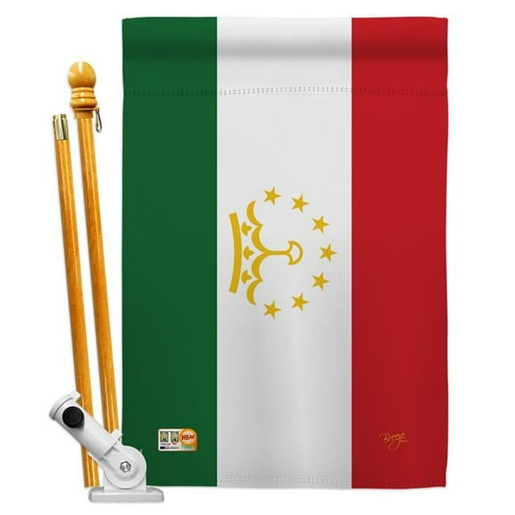 Breeze Decor BD-CY-HS-108276-IP-BO-D-US15-BD 28 x 40 in. Tajikistan Flags of the World Nationality Impressions Decorative Vertical Double Sided House Flag Set with Pole Bracket & Hardware