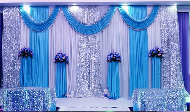 13'W x 10'h Indoor Gauze  Double Layers Party Backdrop Blue 