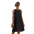 thumbnail image 1 of Nouvelle Robe Ligne A Unie pour Femmes Design Patchwork Col Rond Mode Urbaine Sans Manches Taille Mi-Haute Décontractée Ample Mini Robe, 1 of 2