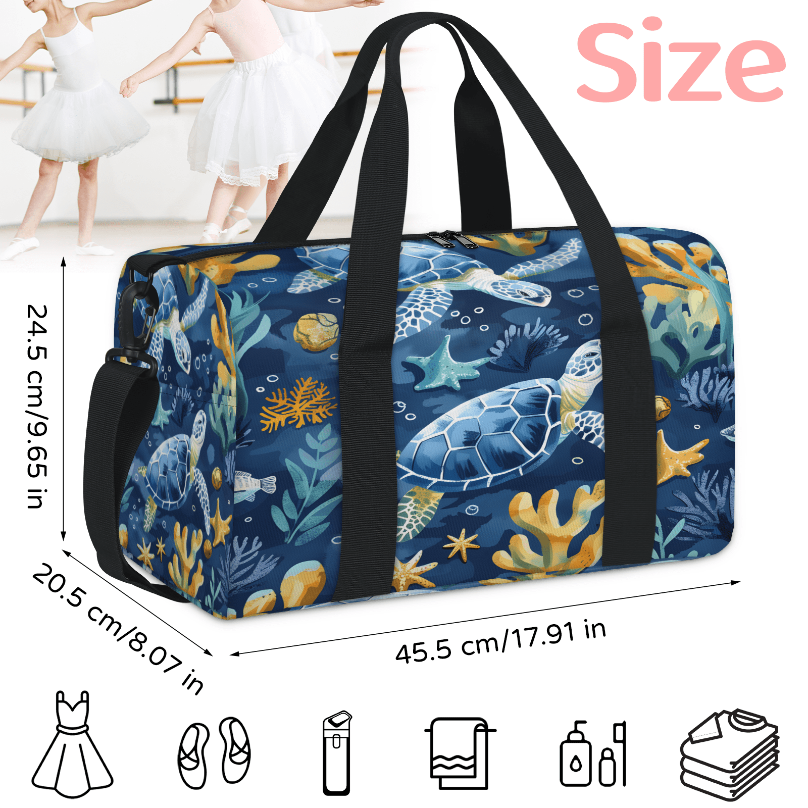 Herdesigns Sea Turtles Travel Duffle Bag Sports Yoga Weekender Overnight Carry on Workout Bags Lightweight Waterproof Gym Tote Bag for Women Beach Theme