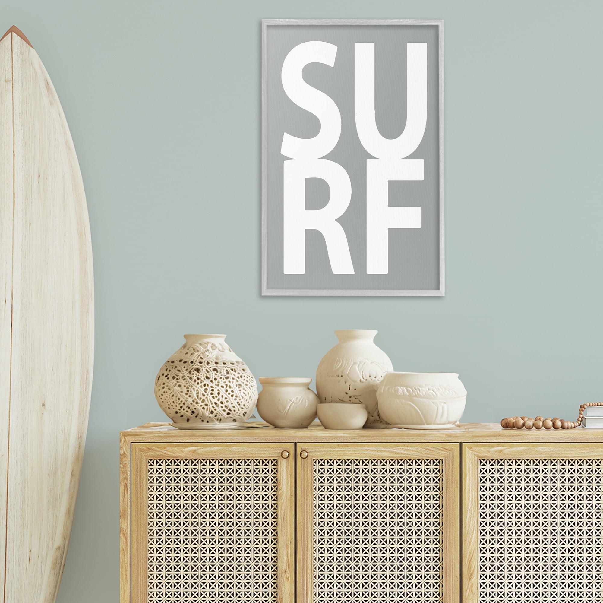 Stupell Industries Surf Word on Grey Typography Painting Gray Framed Art Print Wall Art, 20 x 30