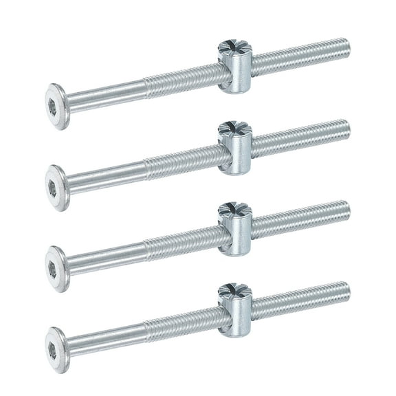 Uxcell 4 Pack Bed Frame Bolts, M6 x 85mm Hex Socket Head Screws Bolts Barrel Nuts Bunk Bed Bolts Furniture Screws with Rice-shaped Head Barrel Nut for Chairs Cots, Silver