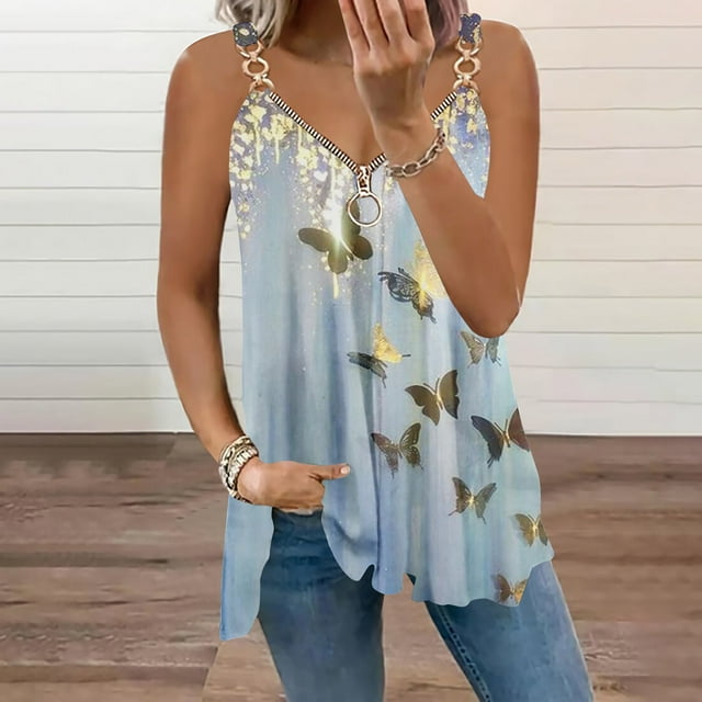 SMihono Hauts pour Femmes Débardeur Mode Confortable Décontracté Col en V Manches Courtes Imprimé Blouse Débardeur pour Femmes Hauts d'Été pour Femmes