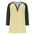 thumbnail image 4 of Cowsor Girl's Casual 3/4 Sleeve T Shirts Button V Neck Tunic Blouses Color Block Basic Tee Tops Loose Fit Summer Shirt, 4 of 6