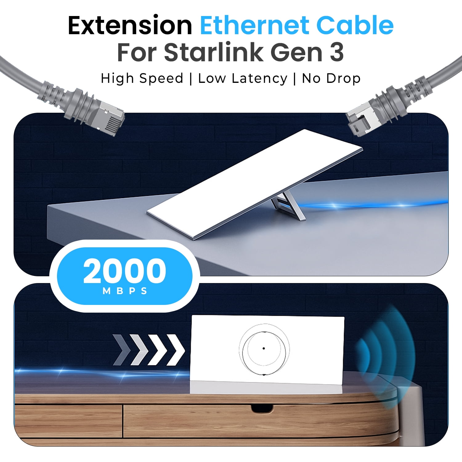 Cable for Starlink Gen 3 Waterproof Replacement Extension Ethernet Cable 150FT