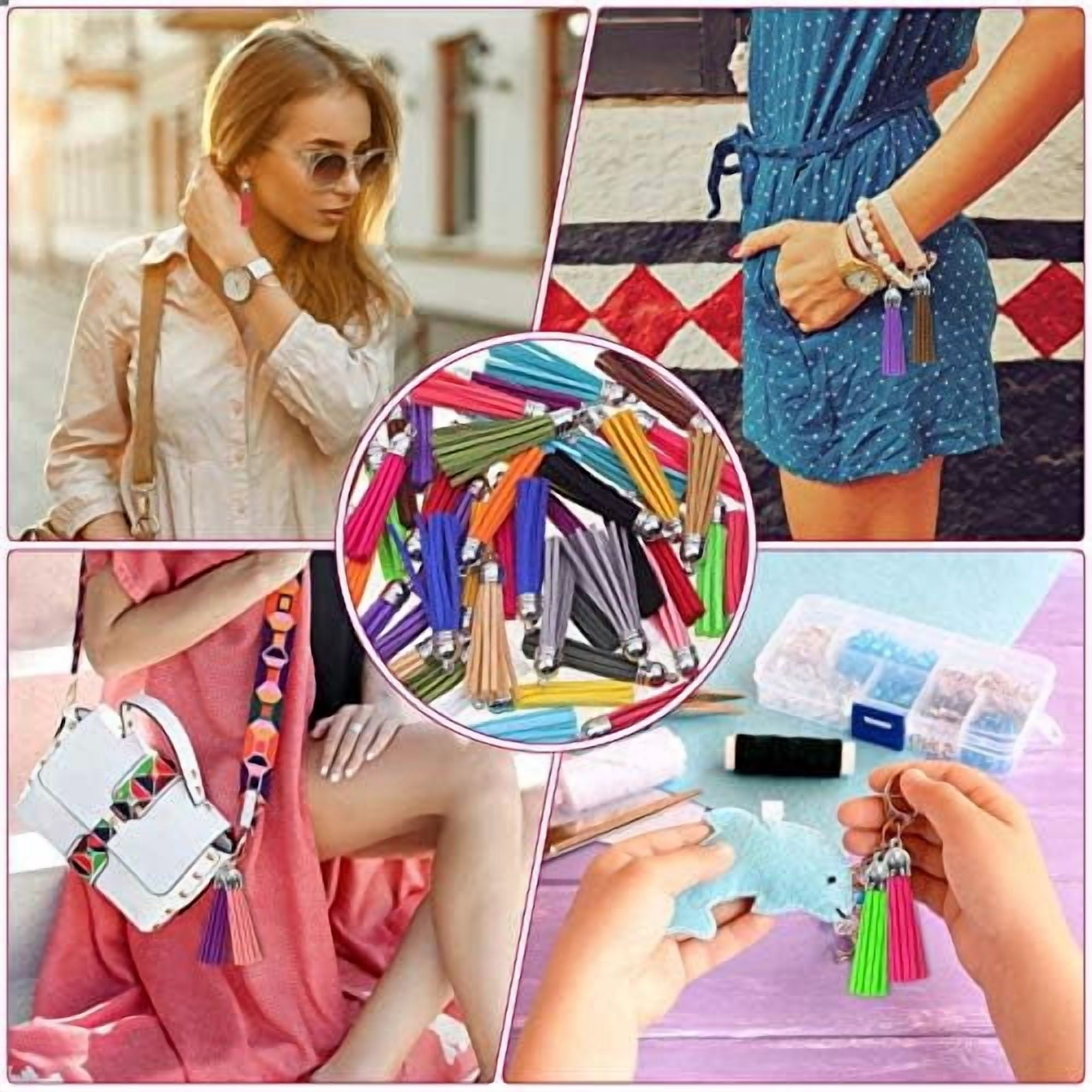 Jointown Tassels for Jewelry Making, 50pcs Leather Tassel Keychain Charms Bulk with 50pcs Jump Rings for Jewelry Making, Bracelets, Acrylic Key Chain Blanks and Craft Supplies