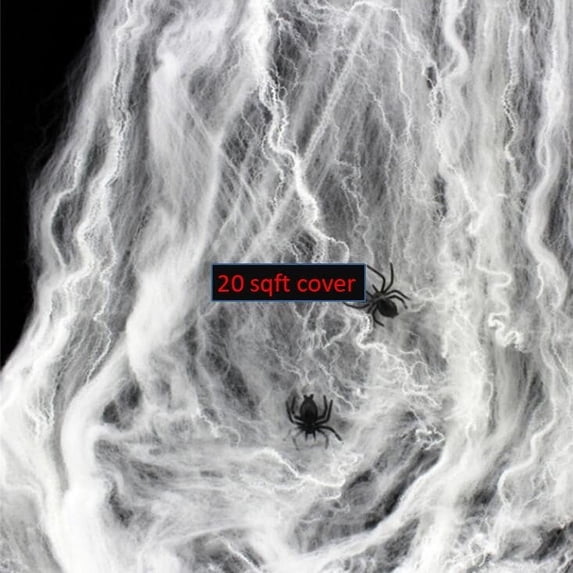 20 Sqft Halloween Spider Web Decorations with 4 Black Fake Spiders Large Stretchy Cobwebs Indoor Outdoor Scary Outside Garden Window Yard Tree Home Party Decor