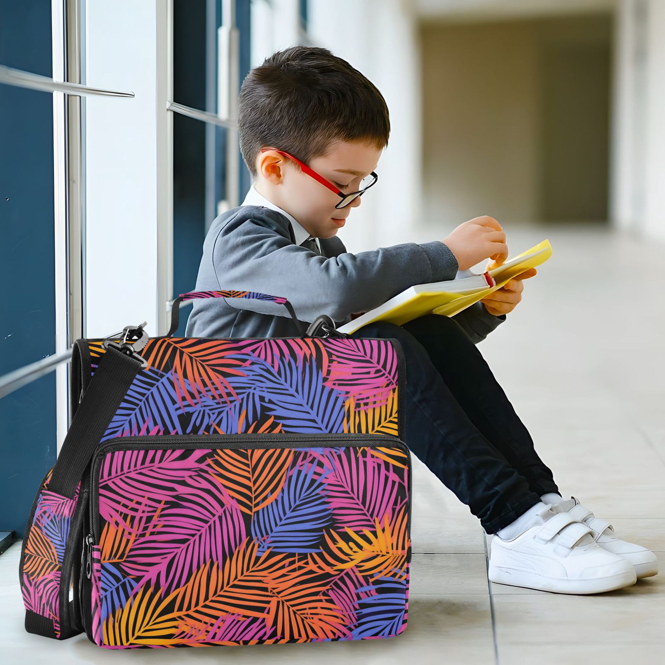 3 Ring Zipper Binder with Shoulder Strap Waterproof Trapper Keeper 2 Inch D-Ring 500 Sheets Capacity Colorful Palm Leaf
