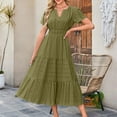 thumbnail image 4 of felwors Womens Summer 2025 Casual Midi Maxi Dresses Lightweight Short Sleeve V Neck Elastic Waist Boho Beach Dress Pockets AG, XXL, 4 of 9