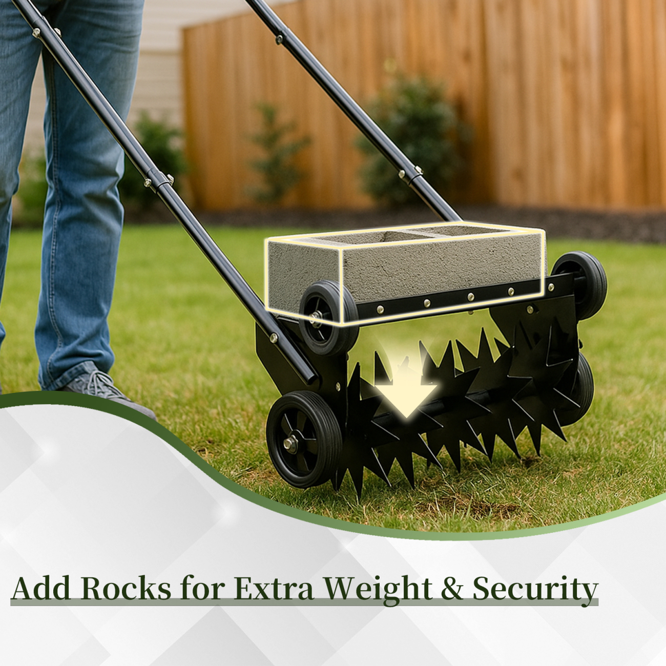 19-Inch Push Spike Aerator, Heavy Duty Rolling Lawn Aerator, Rotary Spike Lawn Aerator, Manual Aeration Equipment with U-shaped Steel Handle, Suitable for Lawns, Garden, and Yard Grass Aeration, Black