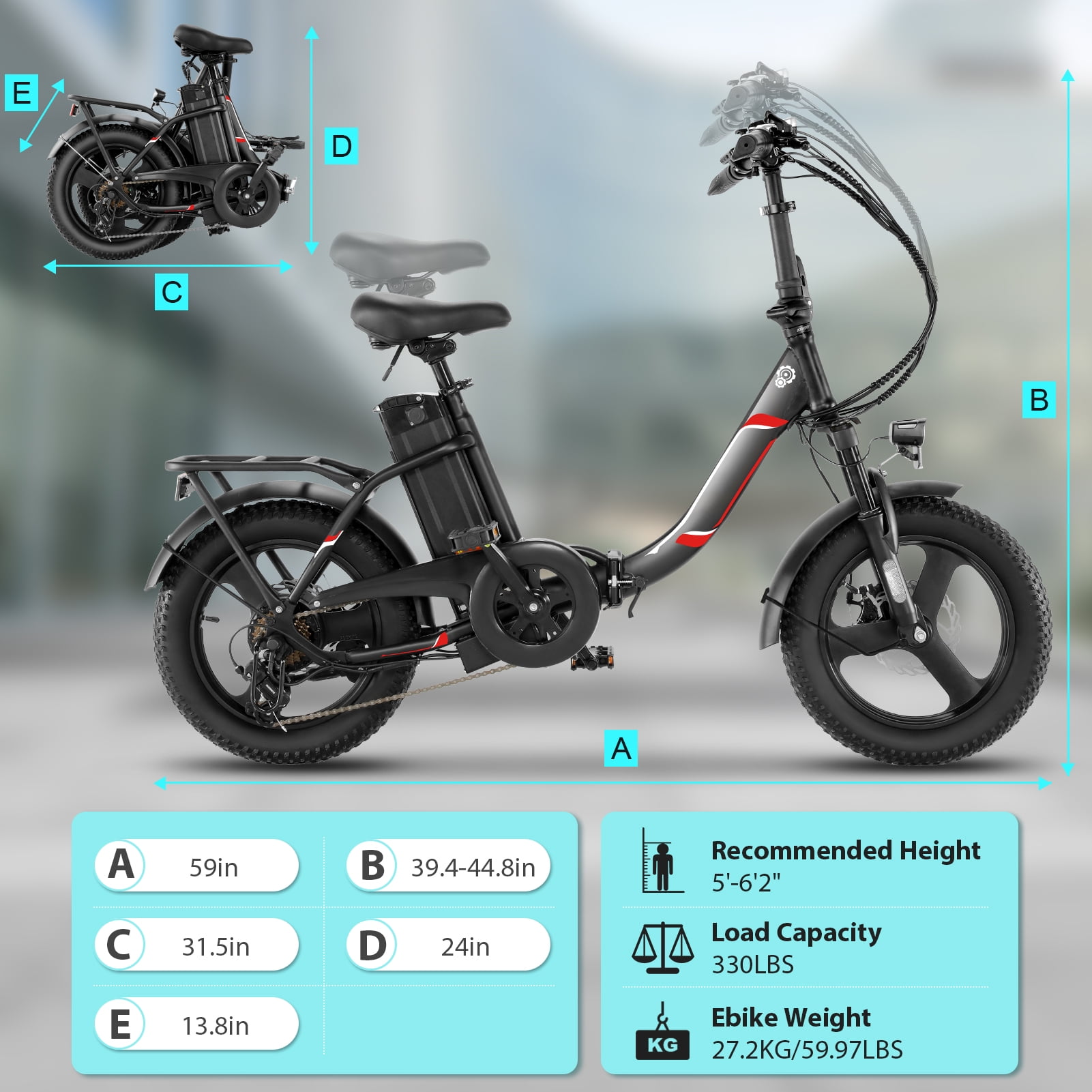 Elifine 3.0" Fat Tire Electric Bike for Adults, 48V 7.8Ah 350W Foldable Ebike with LCD, 5 Ridng Modes, Lockable Suspension Electric Commuter Bicycle, 7 Speed City E-bikes for Women, UL2849