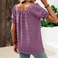 thumbnail image 6 of Summer Saving Wycnly Womens Shirts Square Neck Short Sleeve Solid Summer Cute Tops Casual Lantern Sleeve Lightweight Chiffon Tunic Blouses Purple xxl Clearance Under $5, 6 of 6