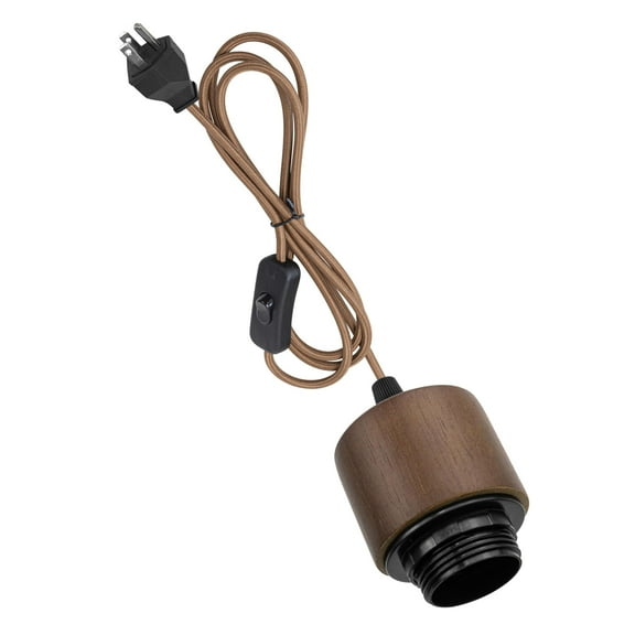 KAYYELAMP 3-Prong 15Ft Plug in Brown Weave Rope Corded Pendant Light With Walnut E26 Base Vintage Hanging Lamp For Kitchen Corner(No Bulb)