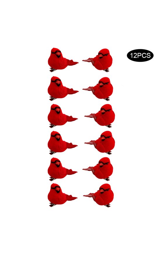 12Pcs Realistic Lovely Cardinal Clip On Christmas Tree Ornament Wreaths Festive Decorations with Alligator Clips Red Artificial Birds