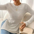 thumbnail image 5 of Ynynloco Sweaters for Women Striped Crew Neck Long Sleeve Side Slit Knit Pullover Tops Casual Slim Fit Comfy Fall Sweaters, 5 of 9