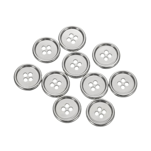 Uxcell 10pcs Metal Sewing Button, 18mm 4-Hole Round Suit Shirts Coats Clothes Sewing Buttons for Decoration Craft, Silver