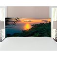thumbnail image 1 of Rainforest Headboard, Rainforest Sunrise on Ocean Seaside Hills Tropical Plants Leaves Print, Upholstered Decorative Metal Bed Headboard with Memory Foam, Full Size, Green Blue Orange, by Ambesonne, 1 of 4