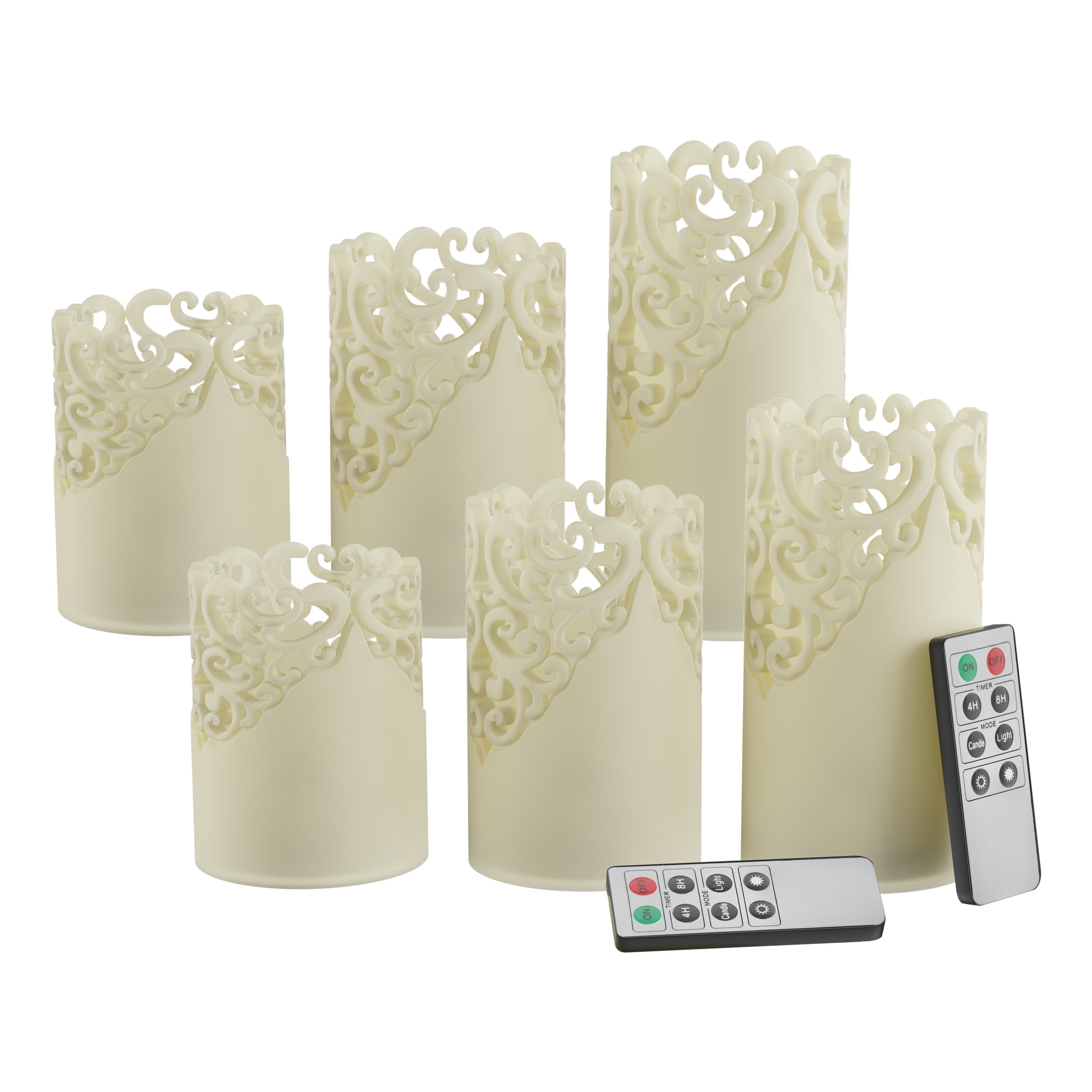 LED Candles with Remote Control – Set of 6 Realistic Flameless Pillar Lights with Lace Details and Vanilla Scented Wax – Home DÃ©cor by Lavish Home