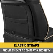 Caterpillar Waterproof Automotive Seat Cover for Cars Trucks and SUVs, 1 Piece Durable Neoprene Seat Protector for Front Seats, Black Car Seat Cover with Beige Trim