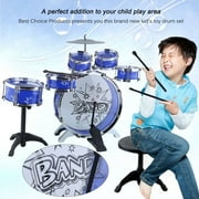 Blue Children Jazz Drum Set with Cymbals Stands Boys Toy Drum Kit Gift