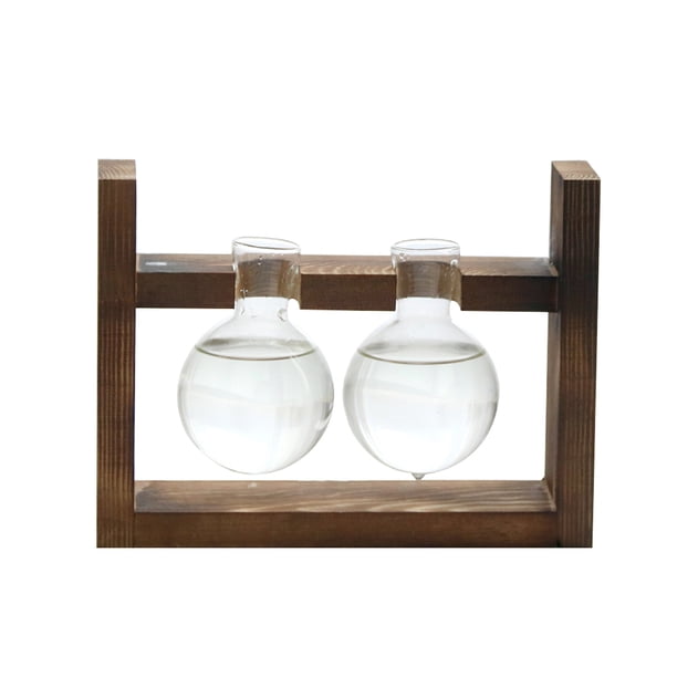 Jarrón de madera de vidrio con diseño creativo y sencillo, contenedor hidropónico para plantas verdes, decoración de escritorio de estilo moderno (jarrón de doble bola sin planta).