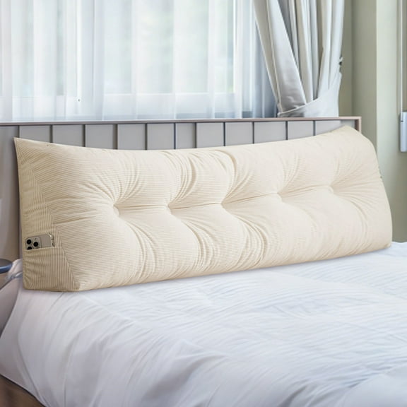 VEGCOO Headboard Pillow,  Triangle Pillows for Headboard, Head Board Backrest Wedge Pillow for Reading Sitting Working, Daybed Pillows for Bed Dorm Sofa, Cream White  (47 * 15.7 * 4.7in)