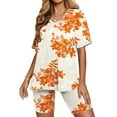 thumbnail image 6 of 2 Piece Beach Outfits for Women Plus Size Short Sleeve V-neck Tops Shorts Comfortable Homewear Two Piece Summer Sets, 6 of 7