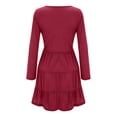 thumbnail image 4 of Vestido de mujer Vestido de manga larga con cuello en V Mezcla de algodón Ropa informal Botón Ropa plisada, Rojo vino, L seitruly AP003993-21, 4 of 5