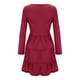 thumbnail image 4 of Vestido de mujer Vestido de manga larga con cuello en V Mezcla de algodón Ropa casual Botón Ropa plisada, Rojo vino, XL sidaley AP003993-22, 4 of 5