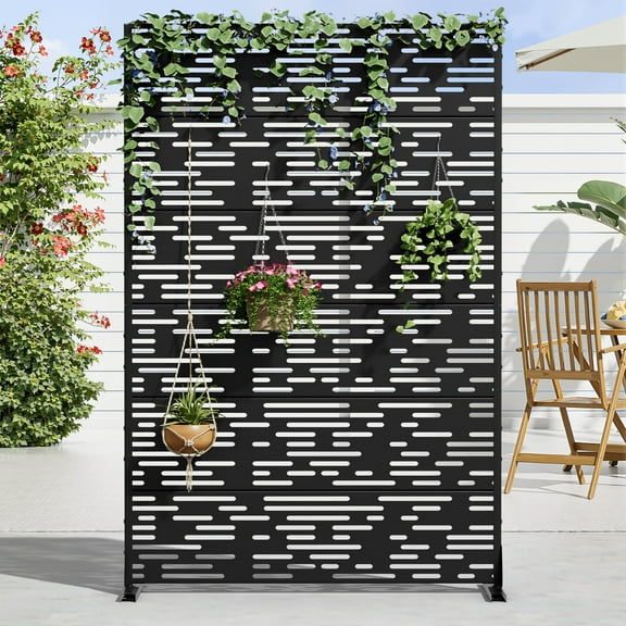 MAYEERTY 72 × 47in Outdoor Privacy Screen with Stand Metal Balcony Decorative Screen, Black