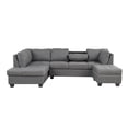 thumbnail image 4 of Reversible Sectional Sofa with Chaise Lounge, Modern L-shaped Linen Sofa with Storage Ottoman and Cup Holder, Rivet Trim Upholstered Living Room Sofa with Removable Back Cushion, Gray, 4 of 7