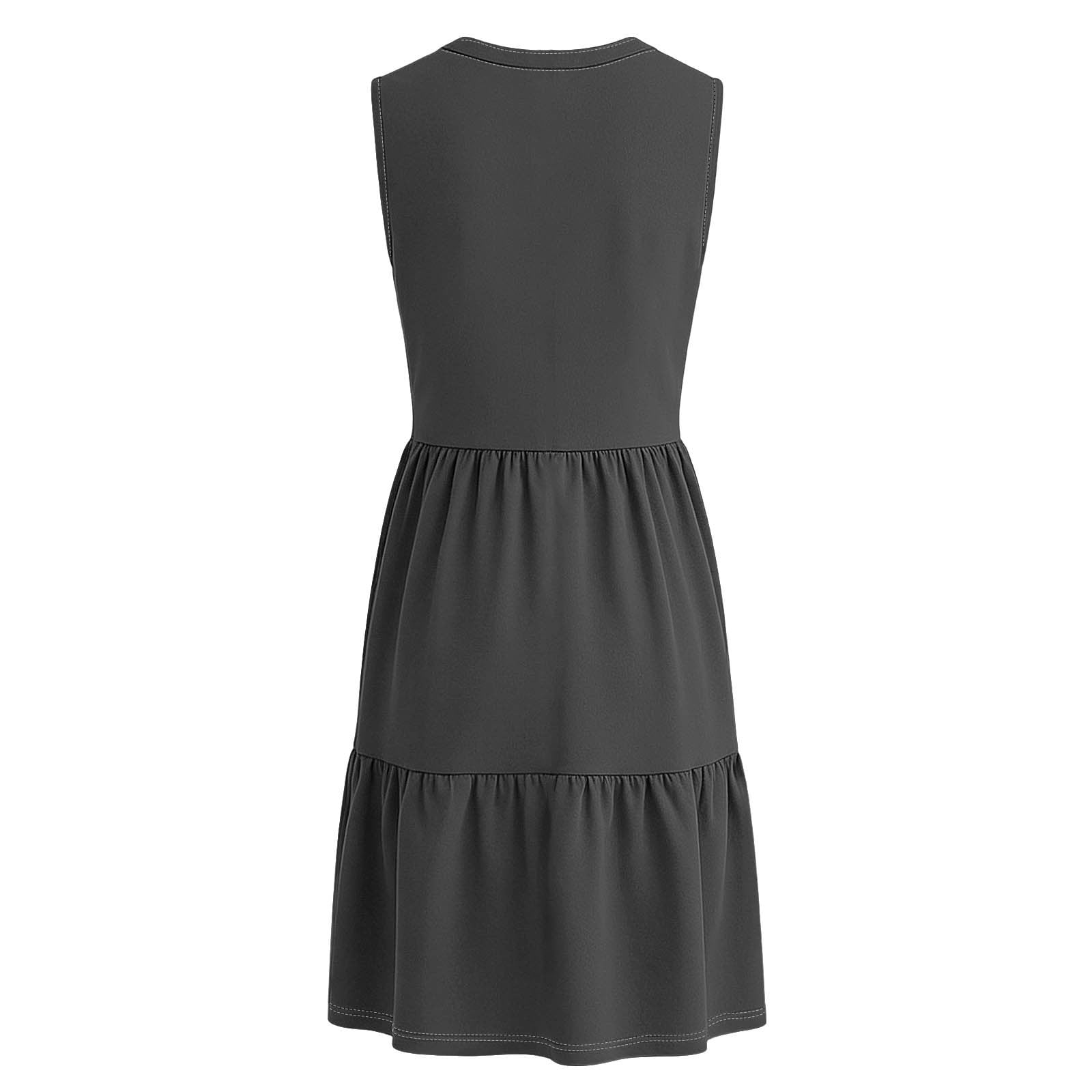 Oplxuo Summer Dresses for Women V Neck Sleeveless Sundresses Button Down Casual Dresses Ruffled Hem Midi Dress for Beach