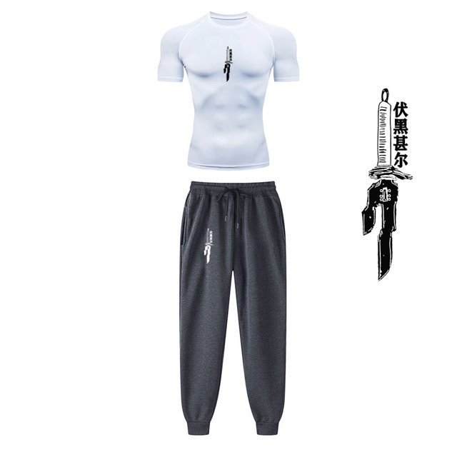 Anime Jujutsu Kaisen Compression Set Performance GYM Set Men‘s Athletic Workout Quick Dry Shirts+Sweatpants Unisex Sportwear