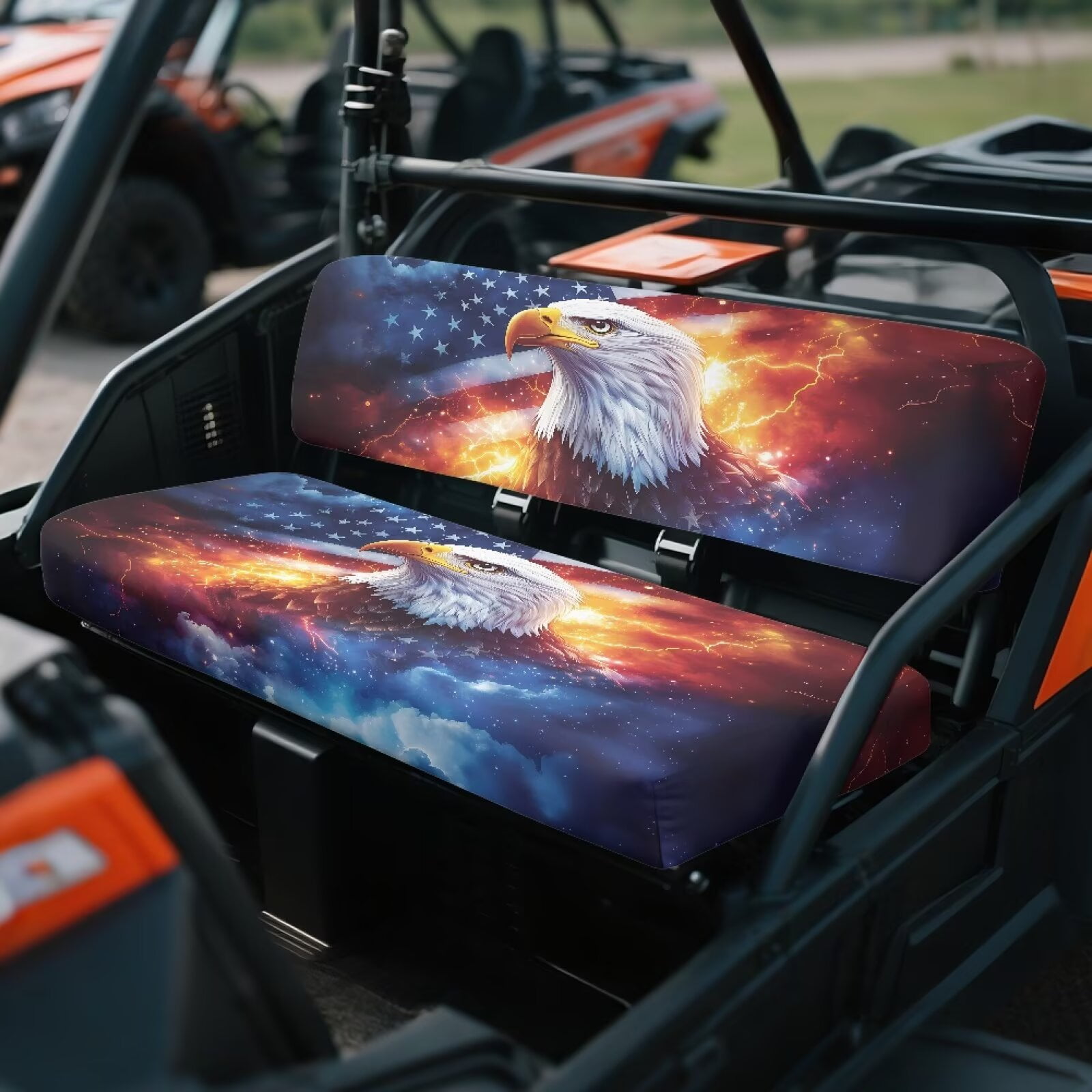 Binienty American Flag Bald Eagle UTV Seat Covers for Kawasaki Mule 2009-2024 4000 4010/2001-2018 3000 3010, Full Protection Heavy Duty Polyester UTV Seat Cover Set for Mule 3010 Front Seats Only
