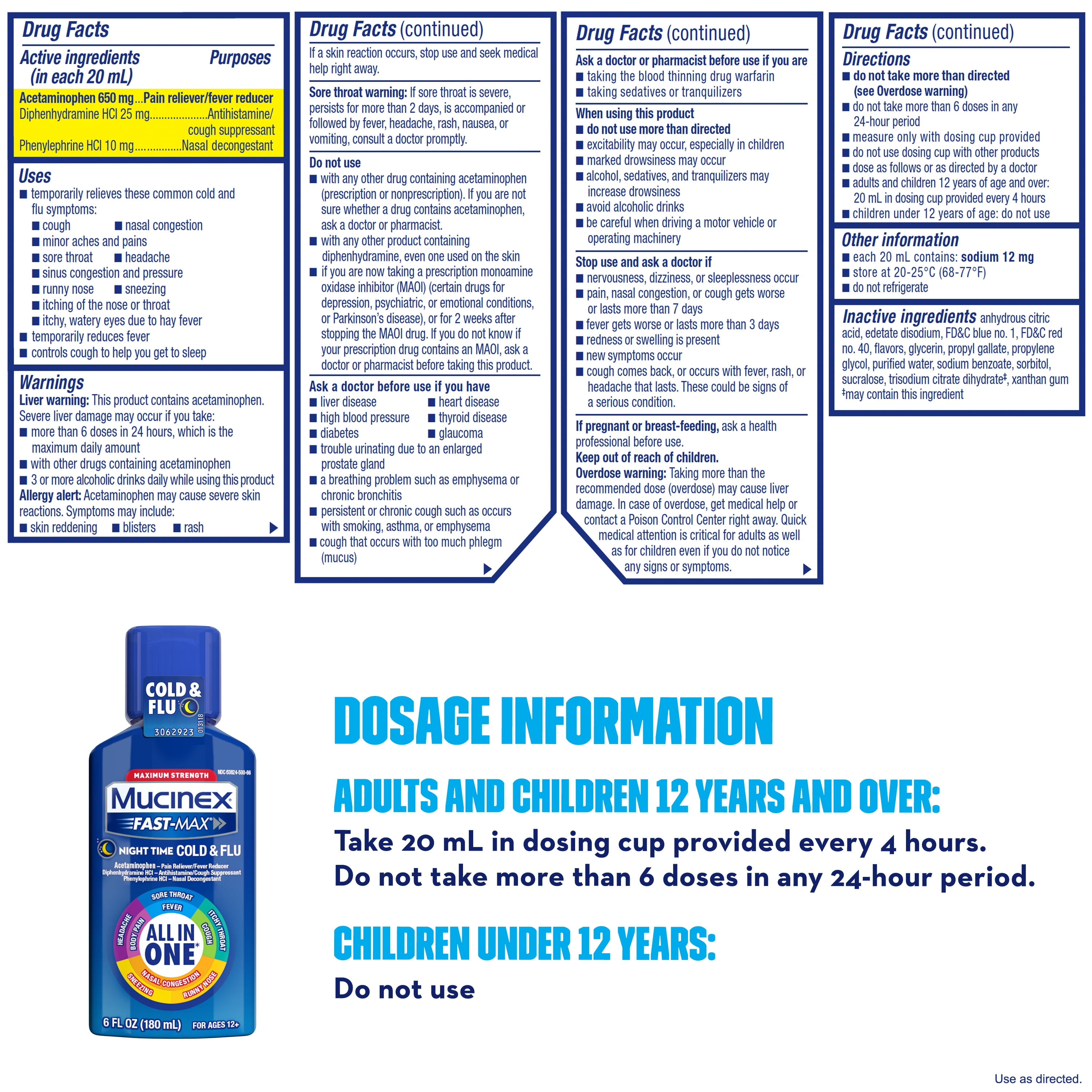Mucinex Fast-Max Adult Nighttime Cold and Flu Liquid, 6 fl oz