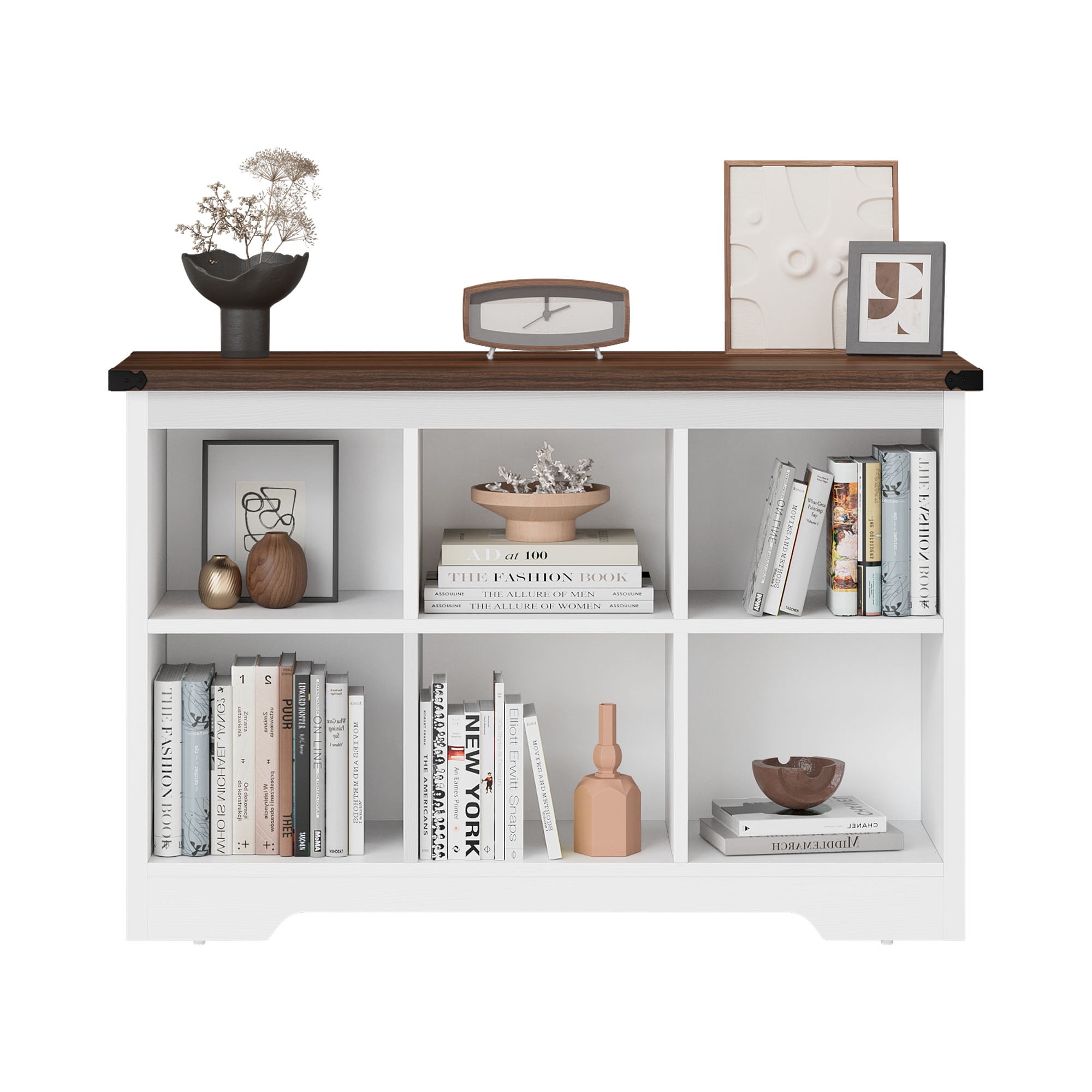 Uforic 6 Cube Organizer Bookcase, Farmhouse Cubby Bookshelf , Horizontal Open Shelf for Living Room, Bedroom, Home Office, White