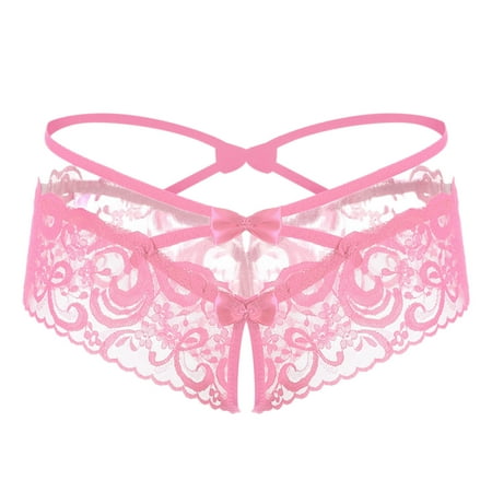 

wendunide underwear women Women y Lace Cross Bow T Pants Open Crotch Appeal Underwear Lingerie Underpants Pink One Size