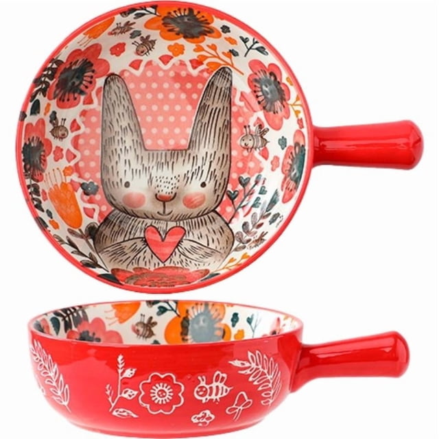 Ceramic Large Capacity Bowl With Handle Handheld Yogurt Cup For Kitchen